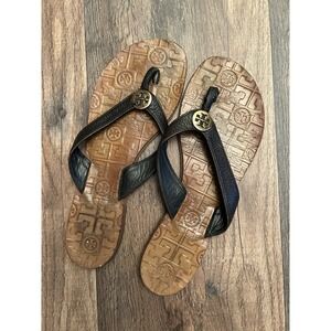 Tory Burch Women's Size: 8.5 M Thora Thong Leather Gold Logo Flip Flop